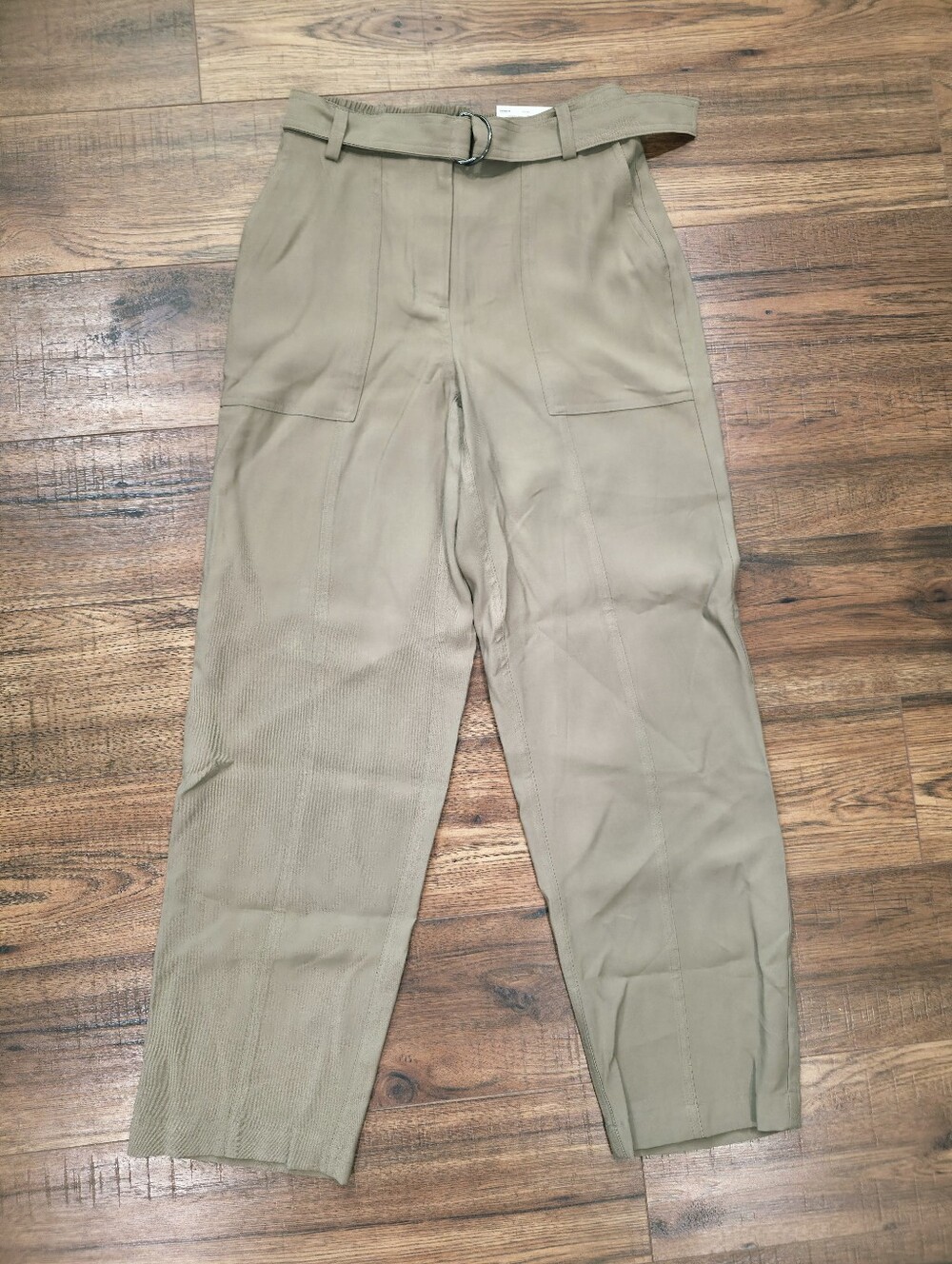 Nine West Khaki High-Waist Belted Cargo Trousers XS